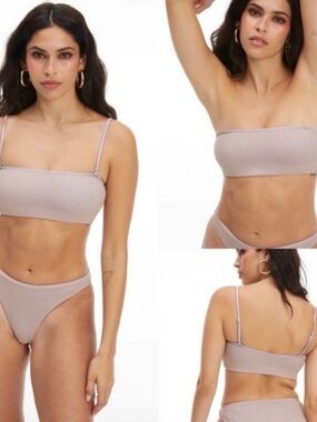 NWT SZ 7 Good American Seamless textured Bandeau Bikini Set